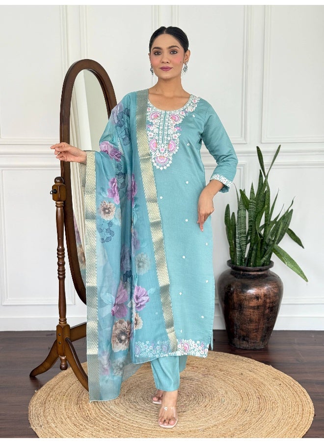 piludi Aqua Embroidered Kurta Set for Women - Image 4